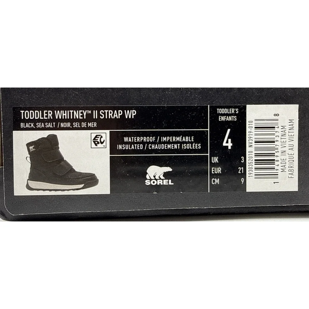 Sorel Little Kids Whitney II Puffy Mid WP Boots Black Size 4 Toddler